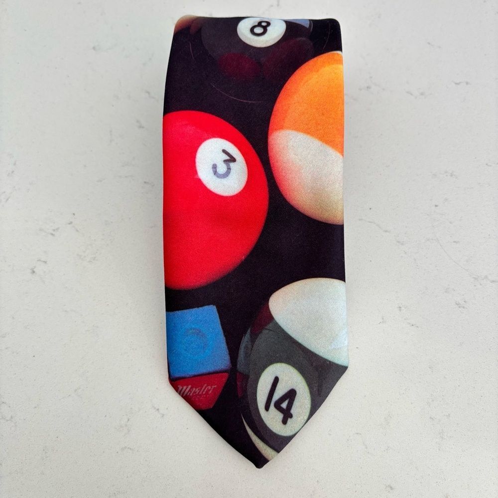 Vintage Ralph Marlin Billiards Tie 1991 | Pool Balls Graphic Necktie USA